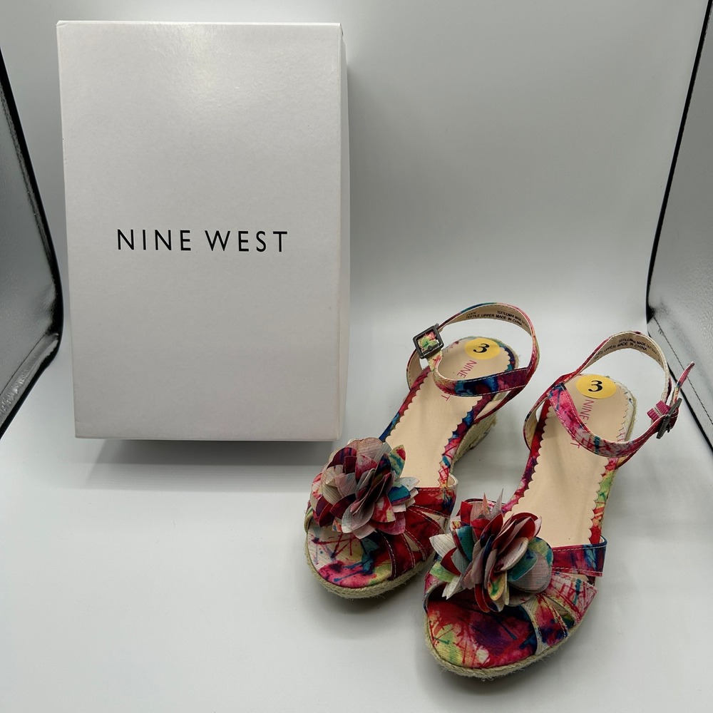 Nine West Girls Even Tie Dye Colorful Floral Wedge Sandals 3M with Box Summer